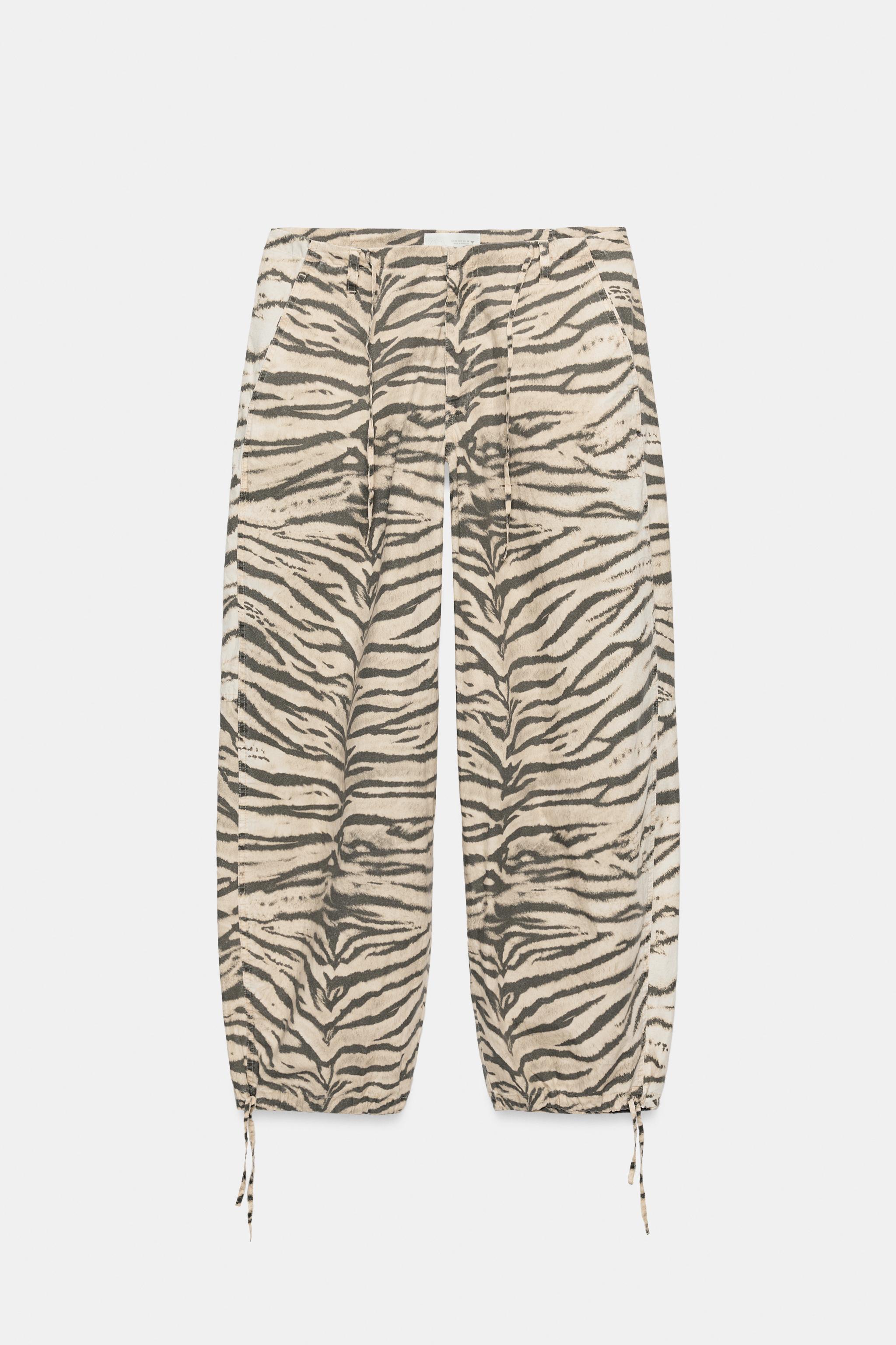 Женские брюки Zara ANIMAL PRINT WIDE LEG DRAWSTRING PANTS — фото 7