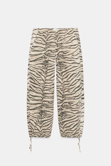 ANIMAL PRINT WIDE-LEG TROUSERS WITH DRAWSTRINGS - tiger by Zara - Image 6
