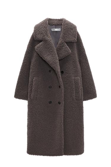 DOUBLE-BREASTED FAUX SHEARLING COAT