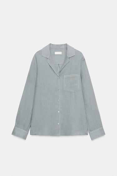CAMISA LINO BOLSILLO ZW COLLECTION - Azul / Verde de Zara
