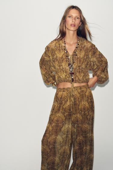 PRINTED TOP WITH TIES - Greens by Zara
