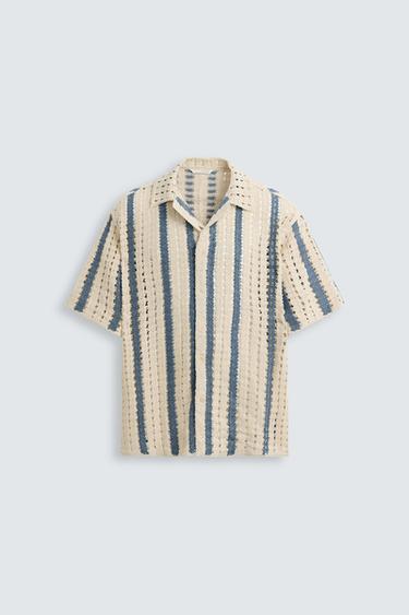 Zara CROCHET TEXTURED SHIRT - Blue