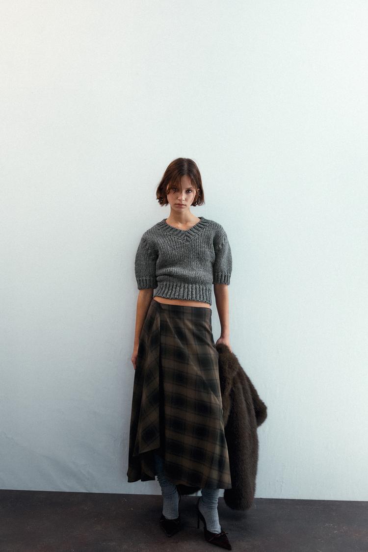 PLAID MIDI SKIRT Black Brown ZARA Canada