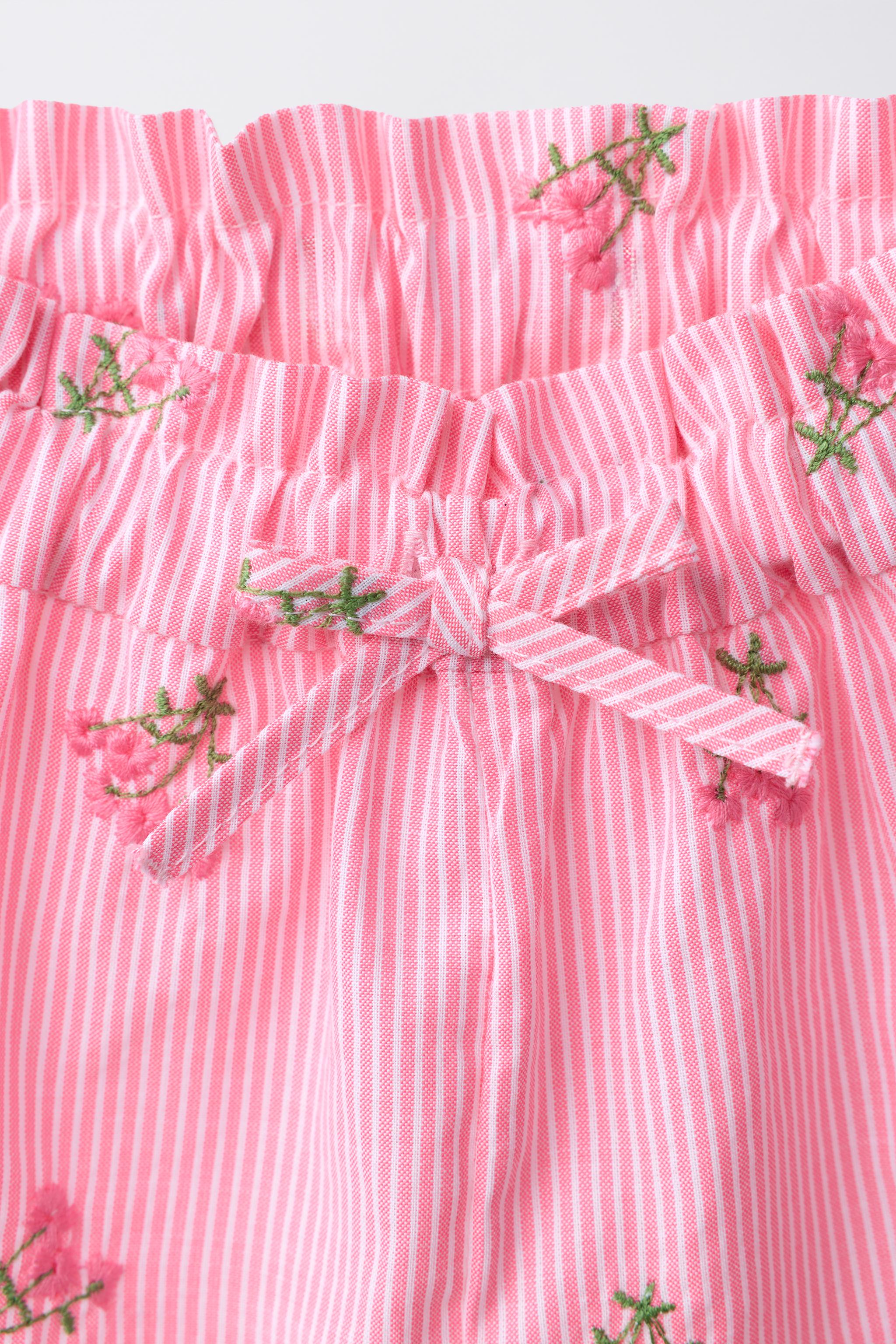 STRIPED EMBROIDERED FLOWER SHORTS - Pink | ZARA United States