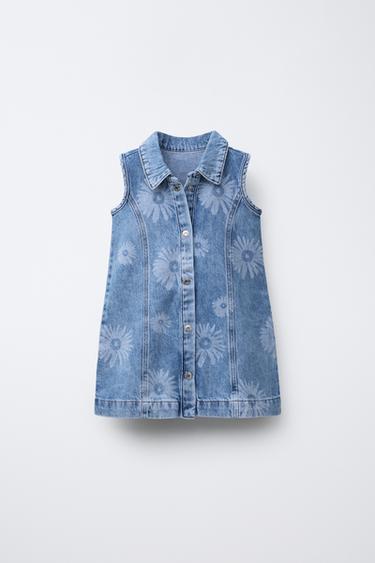 ROBE EN JEAN À FLEURS - Bleu clair de Zara