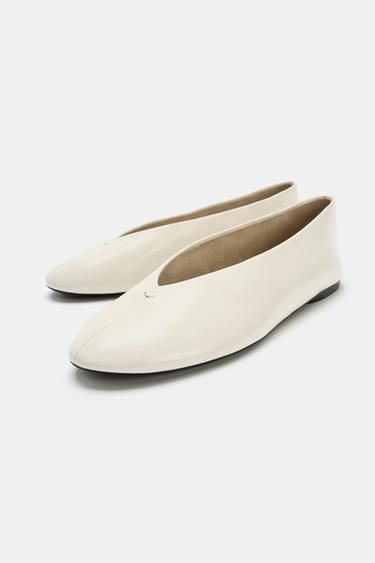 FLAT LEATHER BALLET FLATS - Ecru White by Zara - Image 3