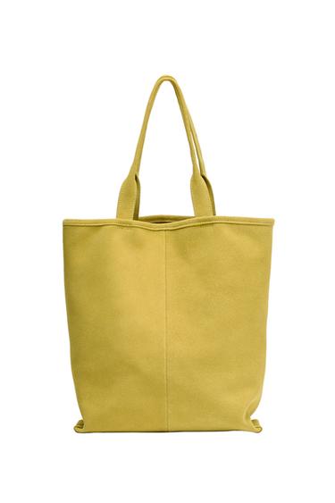 Zara SUEDE SHOPPER BAG - Light Yellow