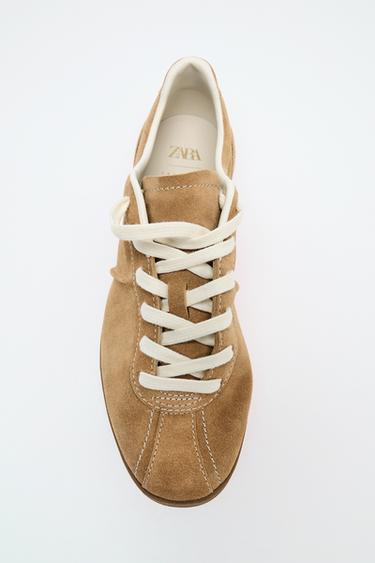 Zara LEATHER SNEAKERS - Brown