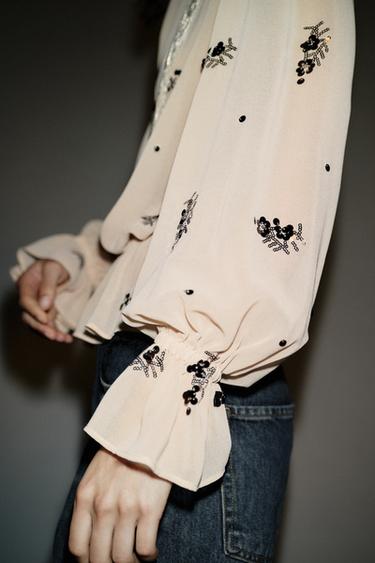 بلوزة شبه شفافة بترتر - متعدد الألوان الخاص بـ Zara