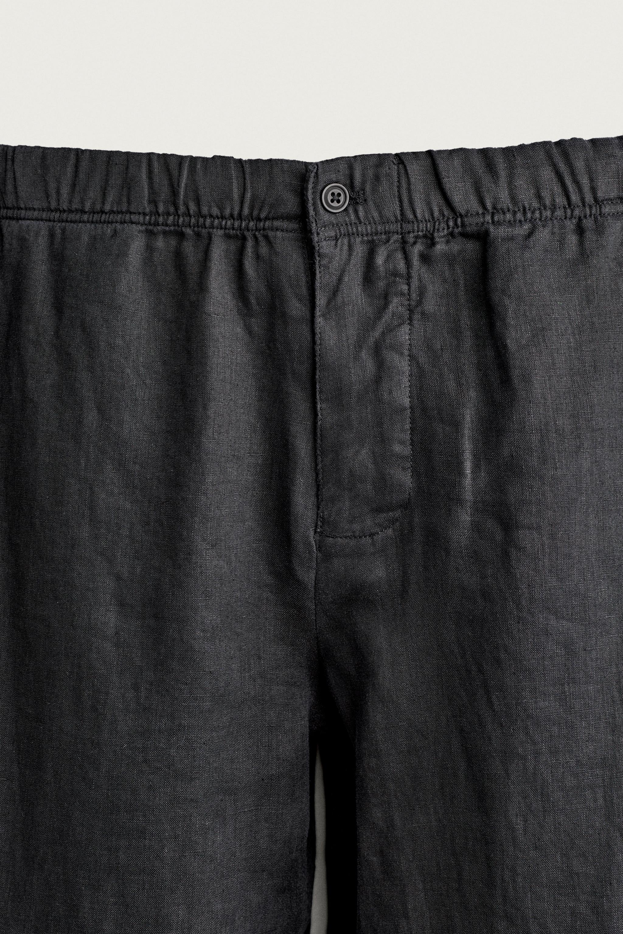 Zara %100 KETEN RELAXED FIT PANTOLON görsel 7
