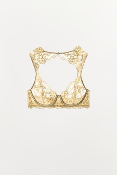 FLORAL EMBROIDERED UNDERWIRED BRA - Ecru / Beige by Zara