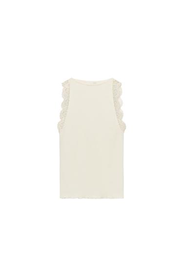 LACE RIB TOP - Ecru by Zara