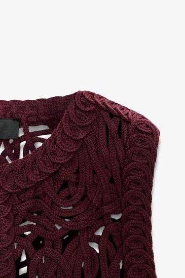 FRINGED MACRAMÉ WAISTCOAT - Aubergine by Zara - Image 7