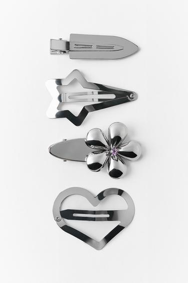PACK 4 PINZAS METÁLICAS FLOR CORAZÓN - Plata de Zara