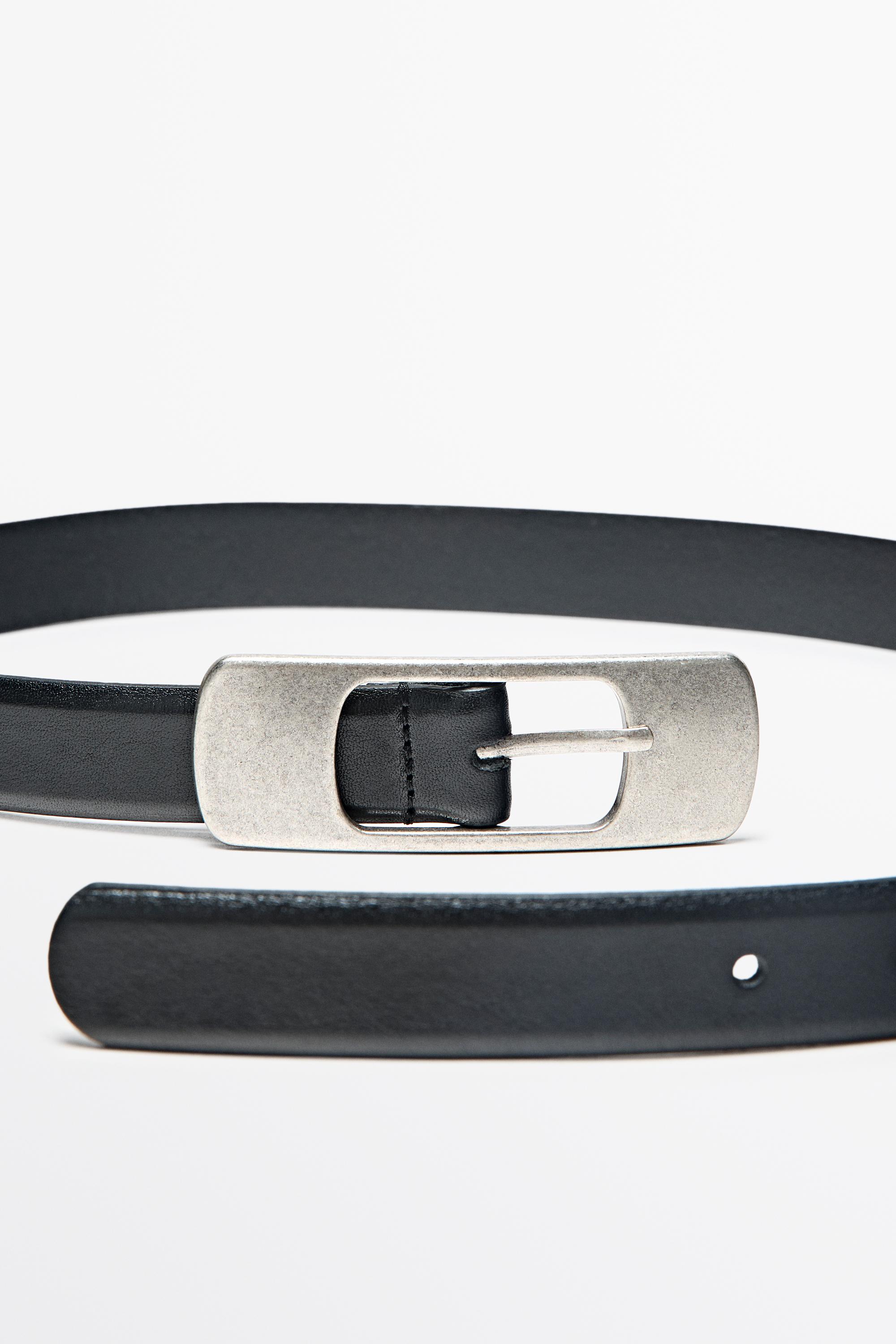 Nappa leather belt with flat buckle