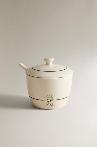 Zara POSUDA ZA ŠEĆER OD OTPORNE KERAMIKE S MOTIVOM KAFIĆA – bijela / zelena