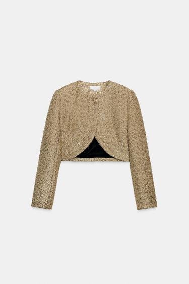 CROPPED TEXTURED JACKET WITH METALLIC THREAD - Golden by Zara