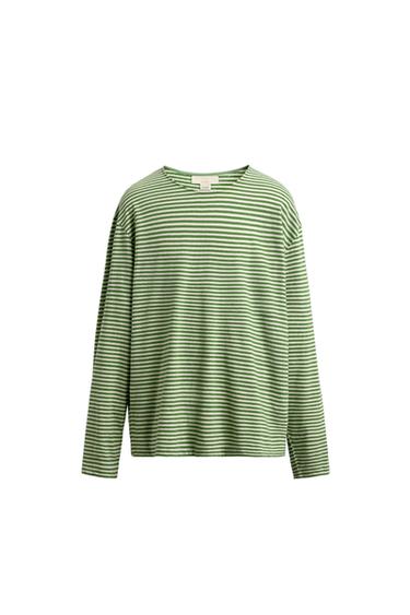 Zara LIMITED EDITION STRIPED JACQUARD T-SHIRT - Green