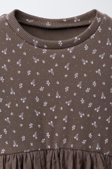 FLORAL RIBBED CONTRAST DRESS - Chocolate by Zara - Image 2