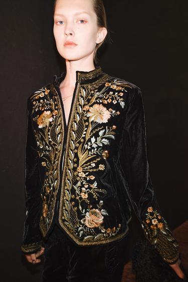 ZW COLLECTION EMBROIDERED VELVET JACKET — Black 1
