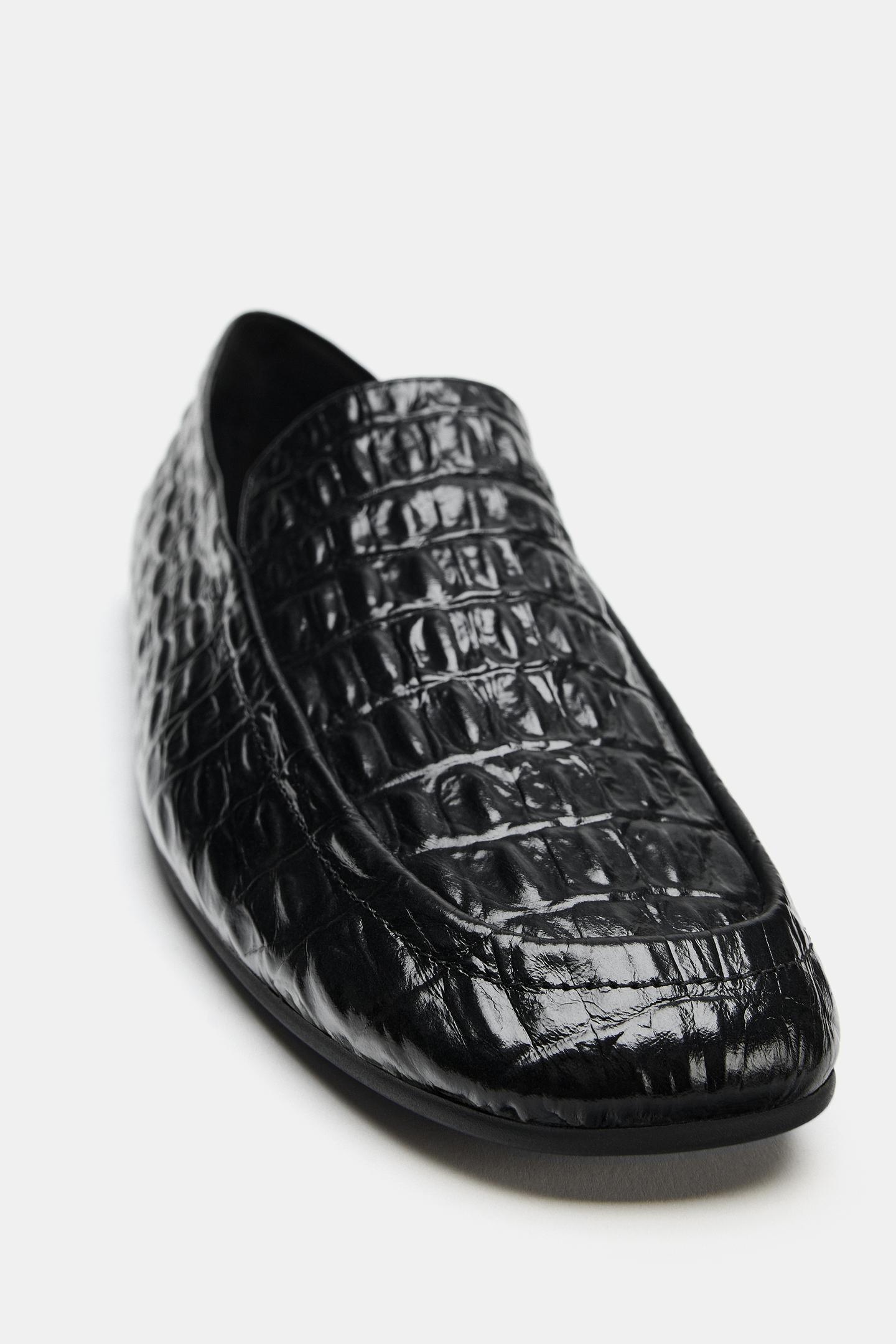 Женские туфли Zara Textured Leather Loafers Limited Edition, цвет: Чёрный — фото 5