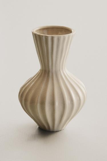 KLEINE GEËMAILLEERDE GESTREEPTE AARDEWERKEN VAAS - Roomkleur van Zara