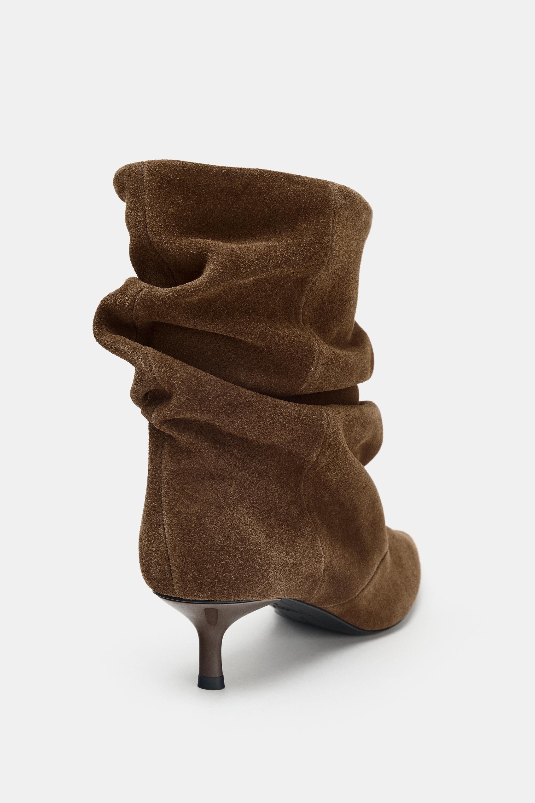 RUCHED SPLIT LEATHER ANKLE BOOTS