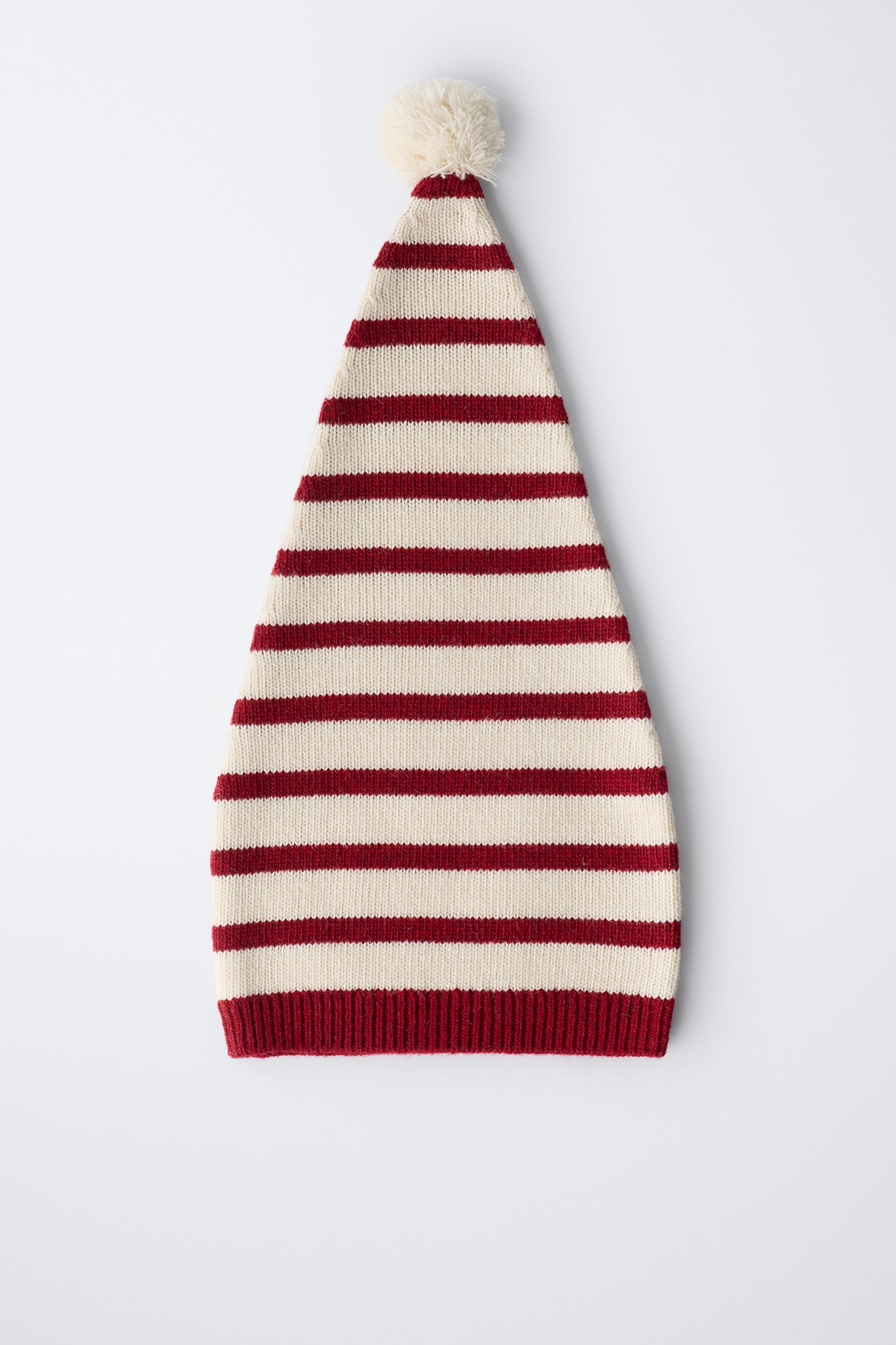 0 MONTHS - 14 YEARS/ STRIPED KNIT HAT WITH WOOL POMPOM