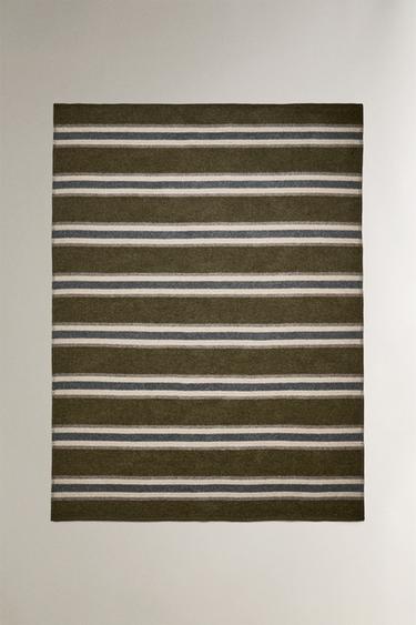 STRIPED WOOL BLEND BLANKET - Khaki by Zara