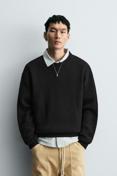 Zara COTTON TEXTURE SWEATER - Black