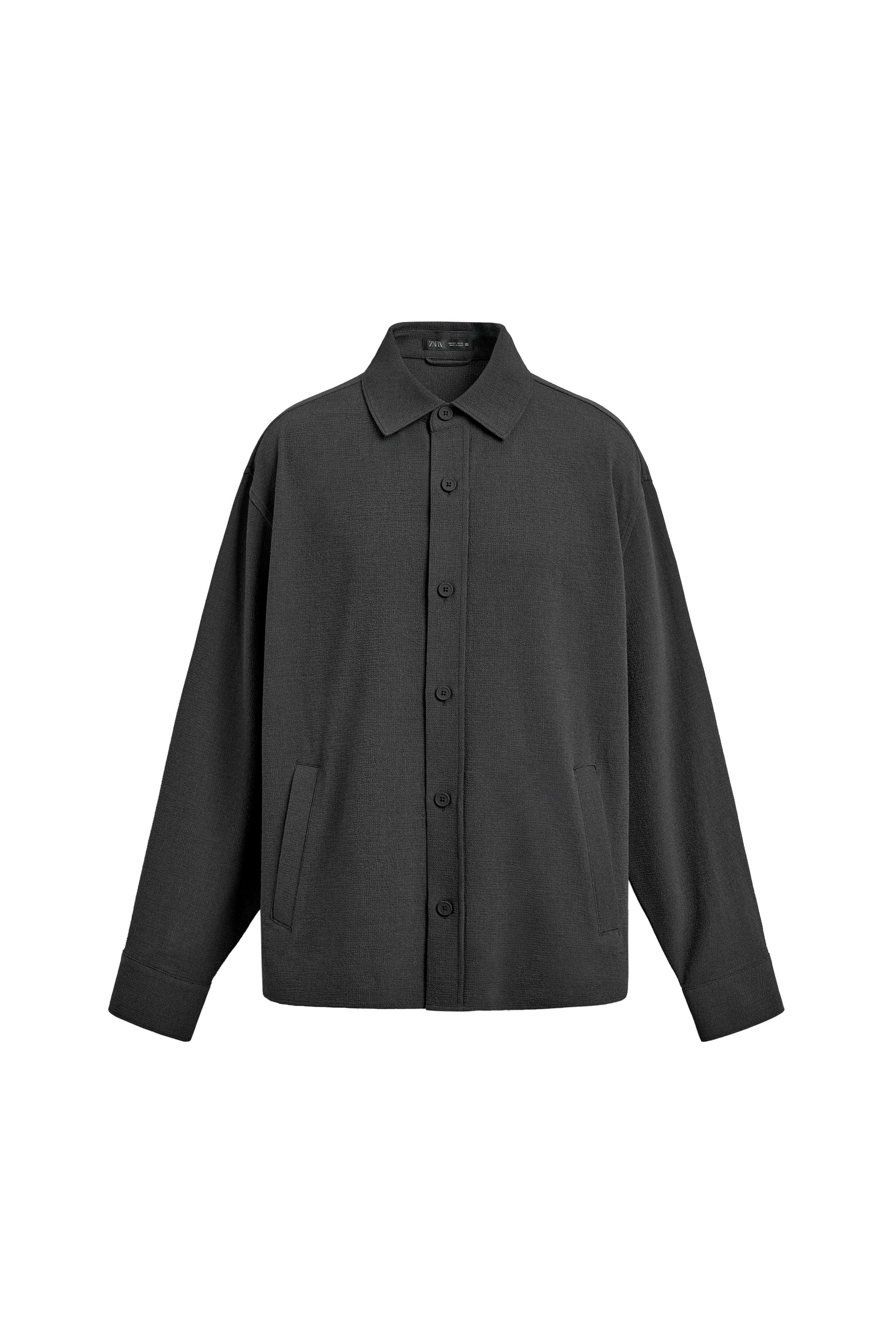 RELAXED FIT IRREGULAR TEXTURE OVERSHIRT - Dark gray | ZARA United