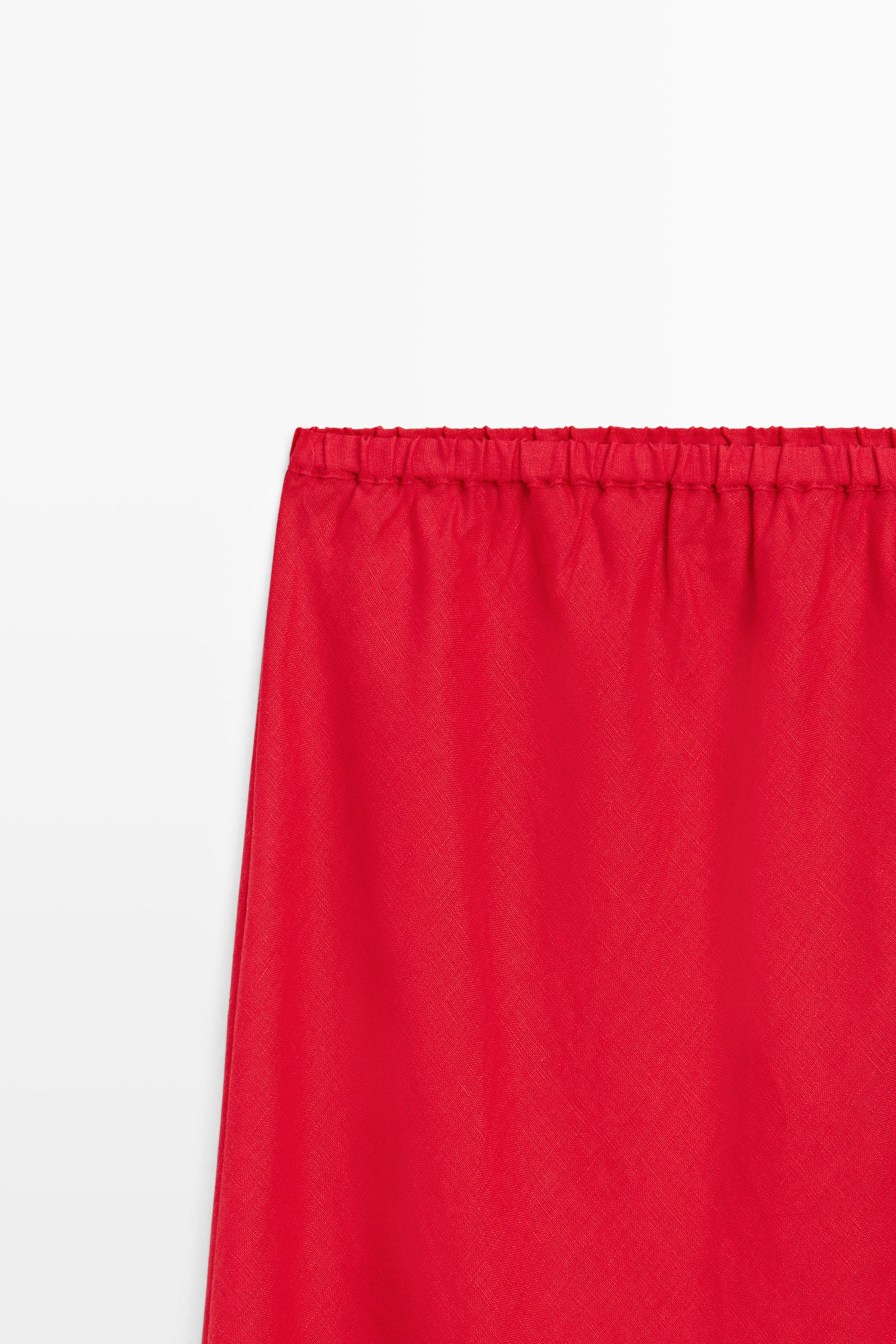 100% linen elasticated midi skirt