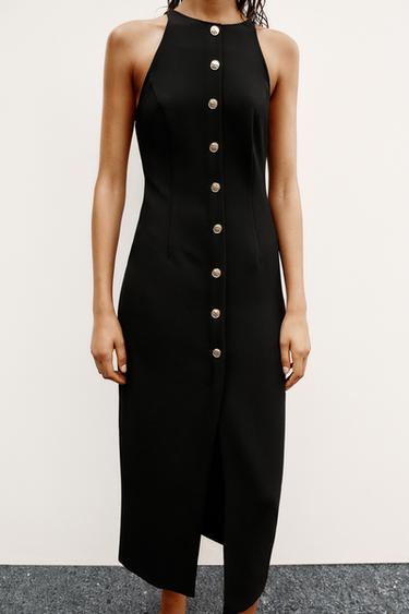 GOLD BUTTON CREPE MIDI DRESS - Black by Zara - Image 1