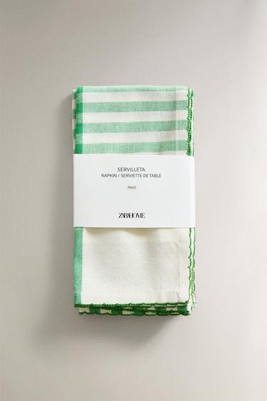 PACK OF CHECK DYED COTTON NAPKINS (PACK OF 2) - Green by Zara - Image 4