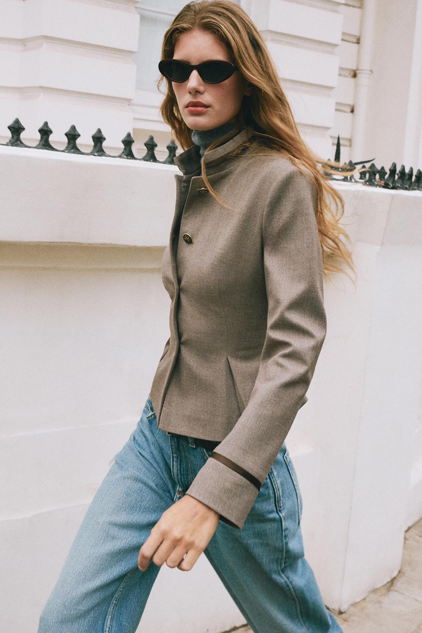 Женский пиджак Zara Peplum with Trims, цвет: Серо-коричневый коричневый — фото 7