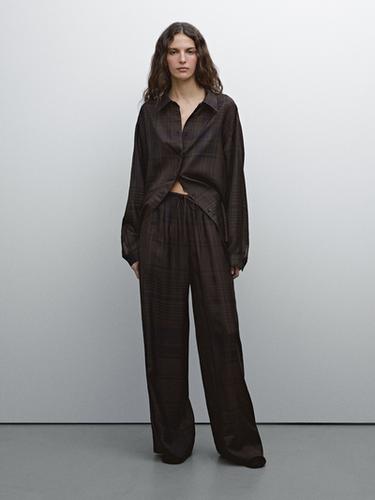 Zara Check trousers with elastic waistband - Dark green - Image 0