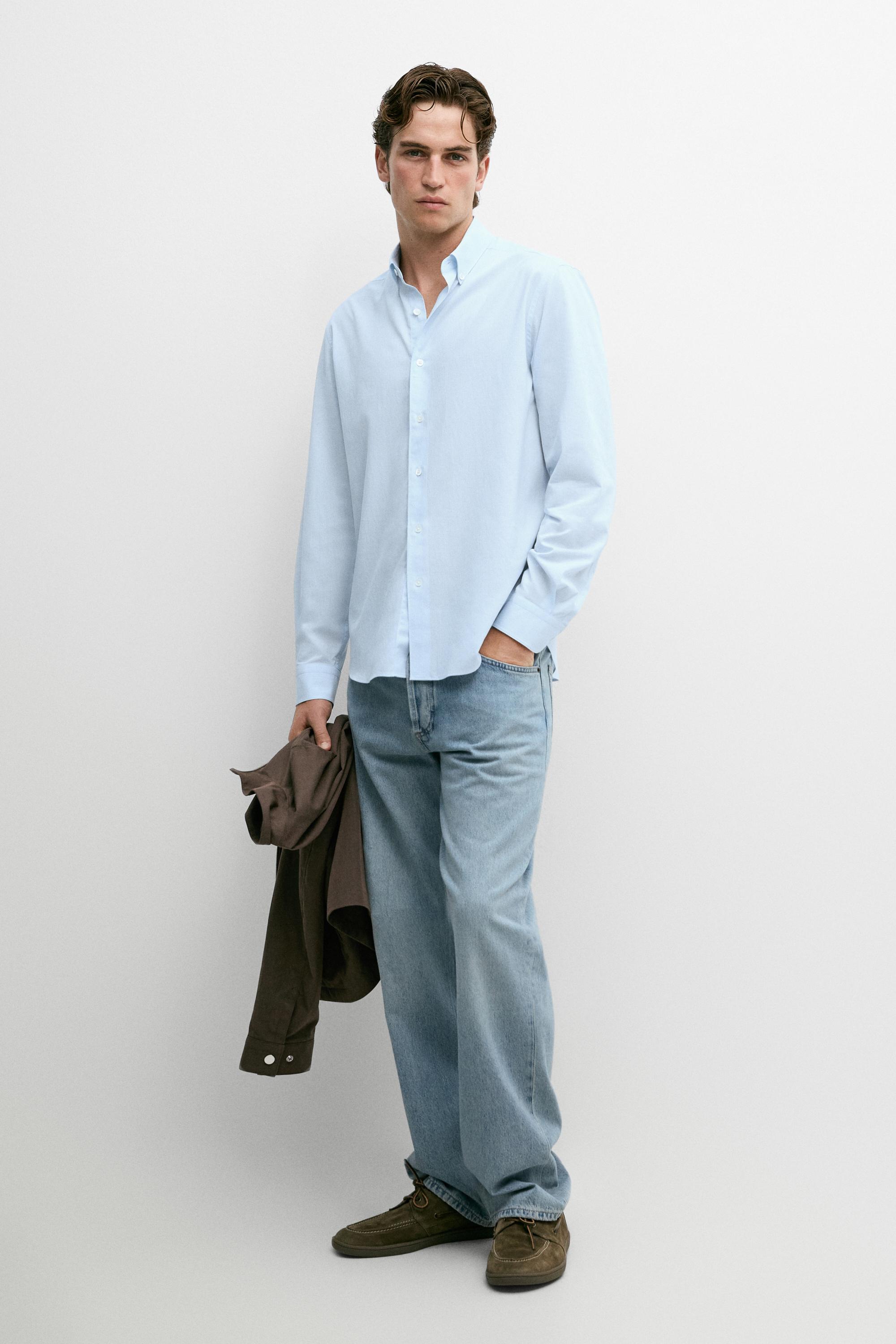 100% Cotton Pinstriped Shirt — Sky blue