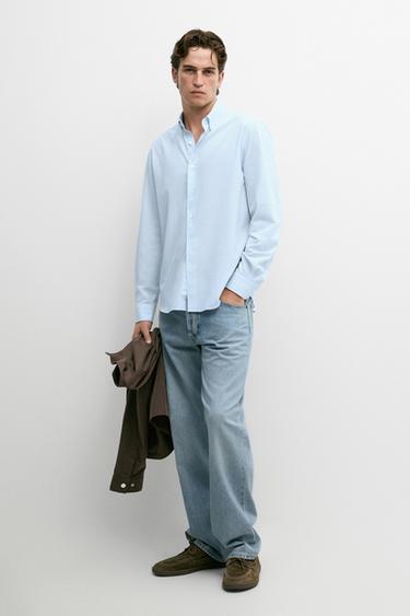 Zara 100% Cotton Pinstriped Shirt - Sky blue - Image 0