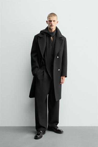 MANTEL SILANG BAHAN WOL - Hitam dari Zara