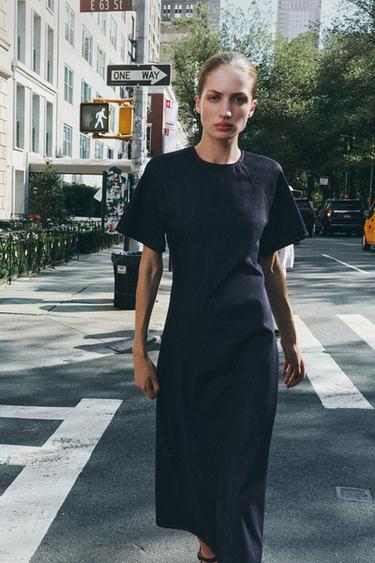 Zara ZW COLLECTION DENIM LONG DRESS - Blue - Image 0