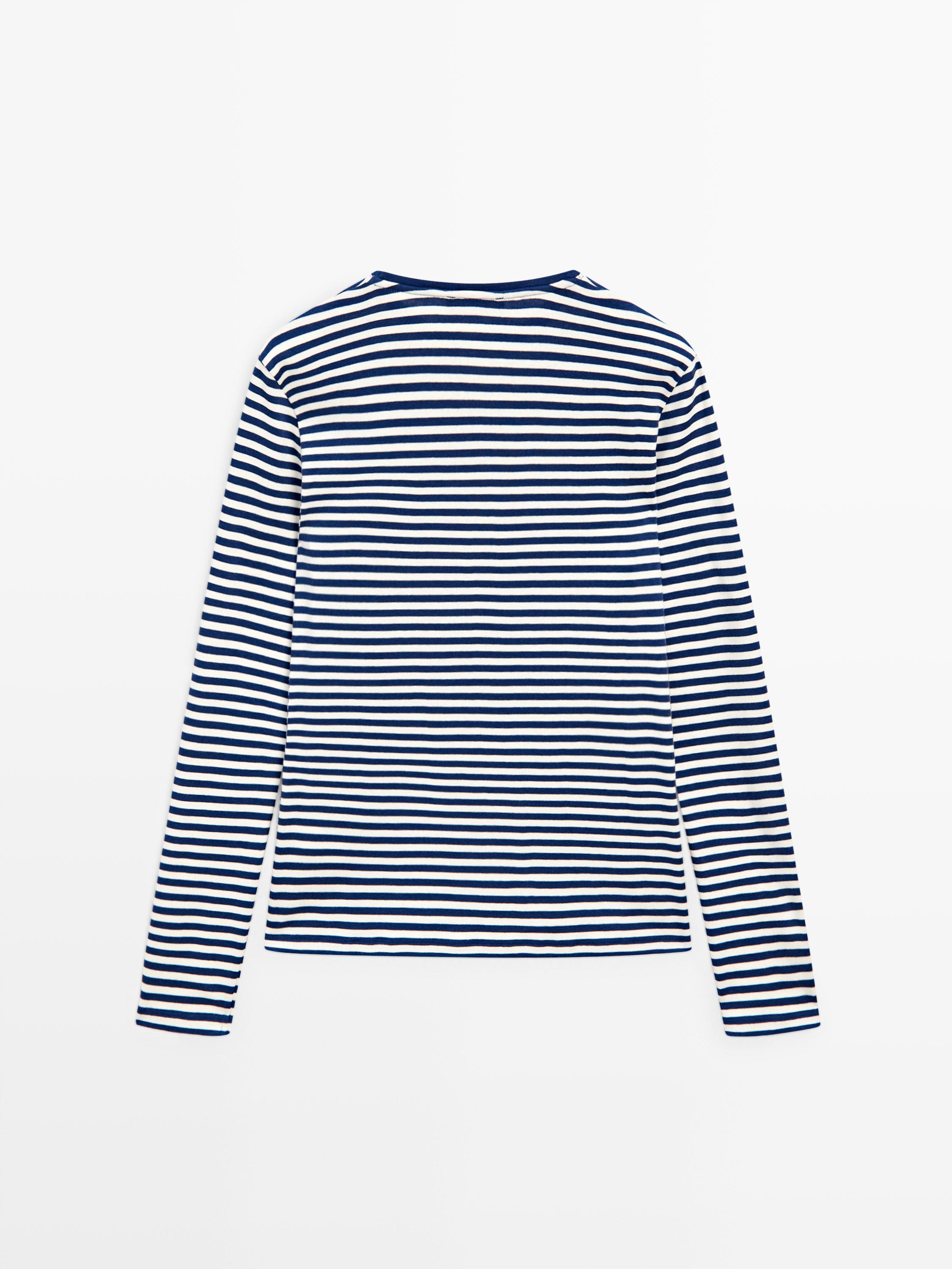 T-shirt à manches longues rayé avec détail contrastant