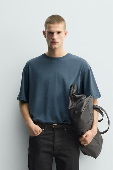 Zara RELAXED FIT PATCH T-SHIRT - Blue