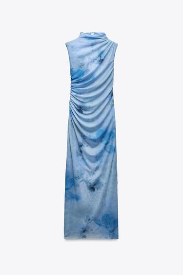 ROBE MIDI IMPRIMÉE DRAPÉE - Bleus de Zara - Image 4