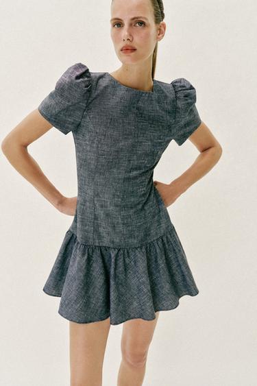 MINI PUFF SLEEVE DRESS - Blue by Zara