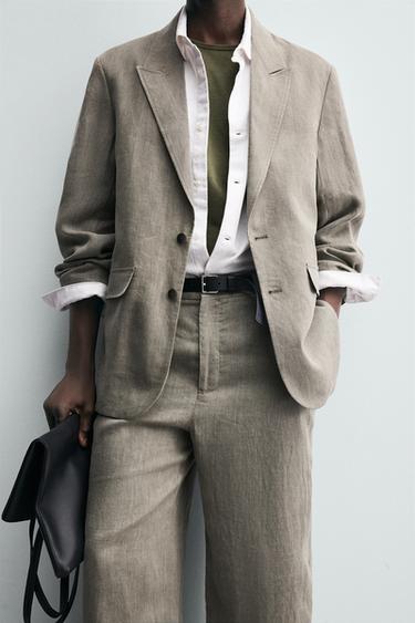 100% WASHED LINEN SUIT TROUSERS - Mink by Zara - Image 4