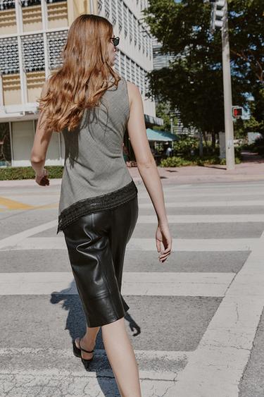 ASYMMETRIC HOUNDSTOOTH HEM LACE TOP - Black / Ecru by Zara - Image 4