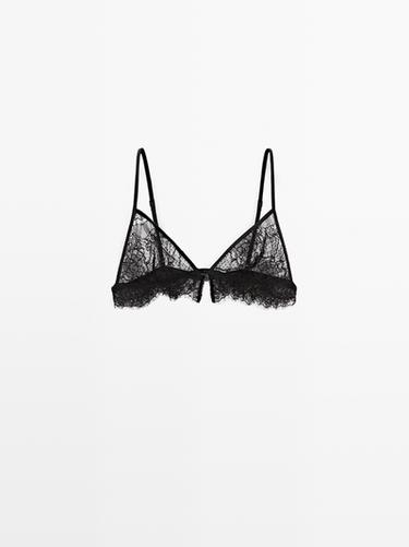 Zara Lace cotton blend bralette - Black