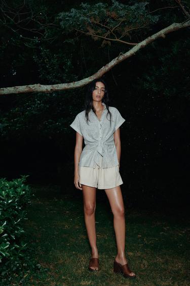 CAMISA RAYAS NUDO CON LINO - Verde / Crudo de Zara - Imagen 0