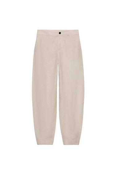 LINEN BLEND BARREL TROUSERS - Light beige by Zara