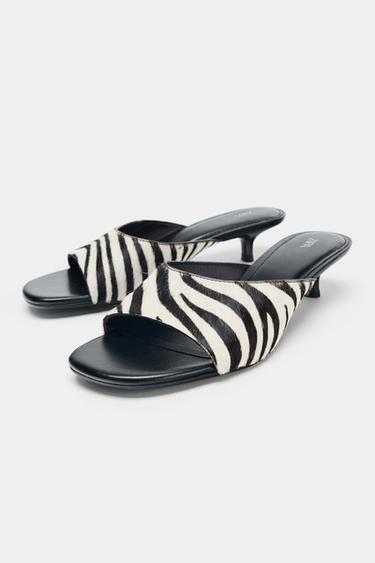 ANIMAL PRINT LEATHER KITTEN HEEL MULES - Zebra by Zara - Image 2